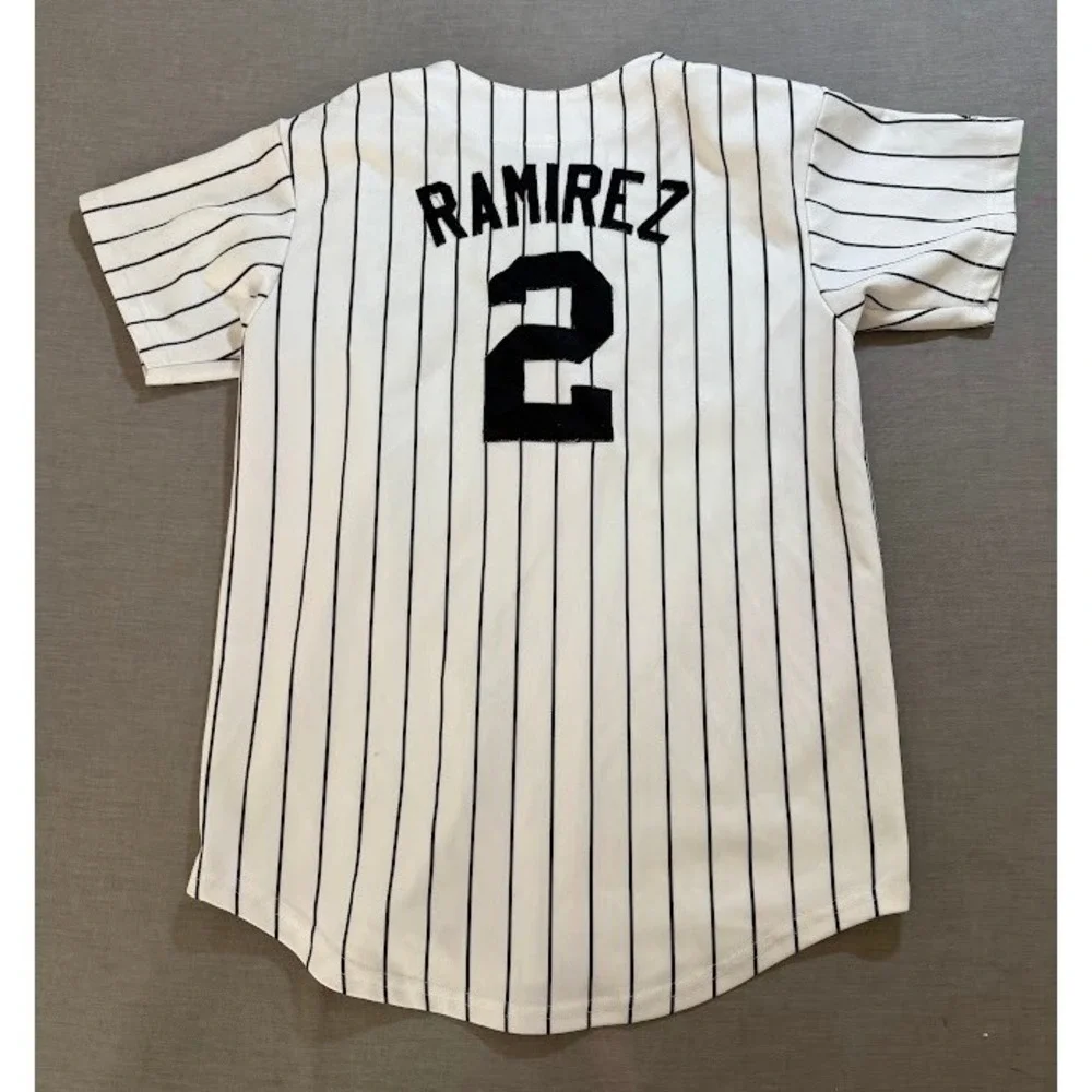 Vintage Majestic Marlins Ramirez #2‎ Baseball Jersey Pinstripe White Boys Size L
